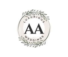 aa initialen brief bruiloft monogram logos sjabloon, hand- getrokken modern minimalistisch en bloemen Sjablonen voor uitnodiging kaarten, opslaan de datum, elegant identiteit. vector