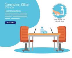 campagne van aanbevelingen van 2019 ncov op kantoor vector