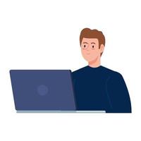 jonge man knap met laptop geïsoleerd pictogram vector