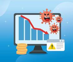 coronavirus 2019 ncov impact wereldeconomie, covid 19 virus make down economie, wereldeconomische impact covid 19, computer met pictogrammen vector