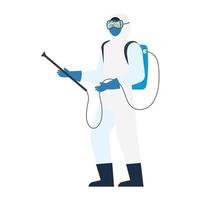persoon met beschermend pak voor het spuiten van virussen van covid 19, desinfectievirusconcept vector