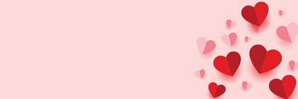 papier roze harten vlieg Aan zacht roze kleur achtergrond, grens, kopiëren ruimte. Valentijn dag concept voor ontwerp vector