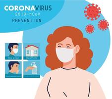 preventie, vrouw die medisch beschermend masker gebruikt tegen coronavirus 2019 ncov vector
