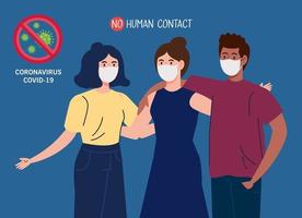 geen menselijk contact, mensen die een gezichtsmasker gebruiken tegen coronavirus 2019 ncov vector