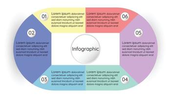 infographic gesegmenteerd sjabloon voor bedrijf informatie presentatie. vector meetkundig elementen. pastel kleur modern workflow diagrammen. verslag doen van plan 6 topics