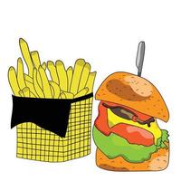 hamburger hand getekend vector illustratie. tekenfilm stijl. geïsoleerd Aan wit achtergrond. deze vector kan ook worden gebruikt net zo een Product of merk logo. ontwerp voor banier, poster, kaart, afdrukken, menu