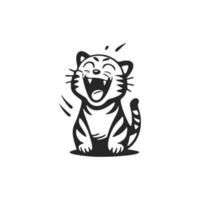 schattig en positief zwart Aan wit achtergrond lachend tijger logo. vector