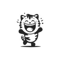 positief en schattig zwart Aan wit achtergrond logo met de beeld van een lachend tijger. vector