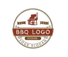 vintage retro rustieke bbq grill, barbecue, barbecue label stempel logo ontwerp vector