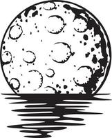 vol maan reflecterend over- de zee of oceaan. zwart en wit vector illustratie.