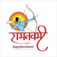 gelukkig rama navami geschreven in regionaal Hindi taal. illustratie van heer sri rama met boog en pijl vector