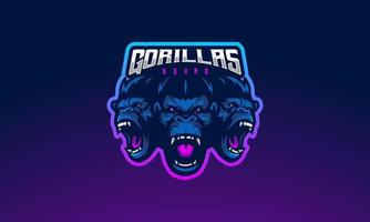 gorilla esport gaming mascotte logo ontwerp illustratie. drie gorilla's razernij voor de jouwe team ploeg vector