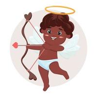 zwart Cupido met een boog en pijl. gelukkig valentijnsdag dag illustratie. voor kaarten, affiches, spandoeken, afdrukken. vector