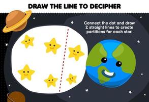 onderwijs spel voor kinderen helpen schattig planeet trek de lijnen naar scheiden de ster afdrukbare natuur werkblad vector