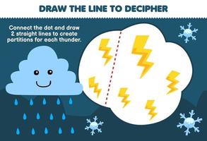 onderwijs spel voor kinderen helpen schattig regenachtig wolk trek de lijnen naar scheiden de donder afdrukbare natuur werkblad vector