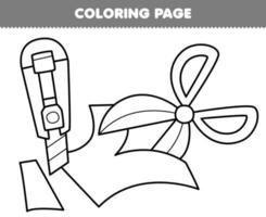 onderwijs spel voor kinderen kleur bladzijde van schattig tekenfilm snijder en schaar snijdend papier lijn kunst afdrukbare gereedschap werkblad vector