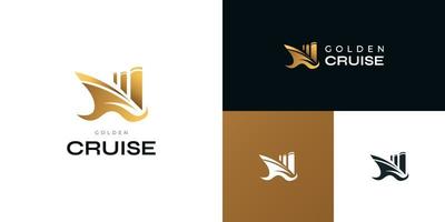 luxe gouden reis logo ontwerp. jacht, vaartuig logo of icoon vector