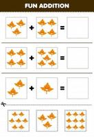onderwijs spel voor kinderen pret toevoeging door besnoeiing en bij elkaar passen van schattig tekenfilm esdoorn- blad afbeeldingen voor afdrukbare natuur werkblad vector