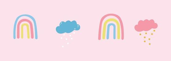 verzameling van regenboog en wolk in schattig illustratie vector