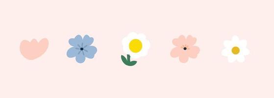 reeks van bloem illustratie in divers vorm en kleur. verzameling van schattig bloemen voor meisjes ontwerp element en ornament vector