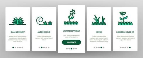 gras weide fabriek onboarding pictogrammen reeks vector