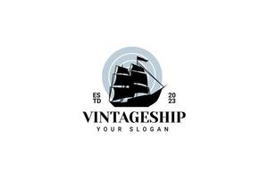 zeilschip vintage illustratie op logo badge vector