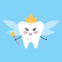 tand fee. vector illustratie. tand fee in de het formulier van een tand. tand karakter in kawaii stijl. vlak tekenfilm stijl.