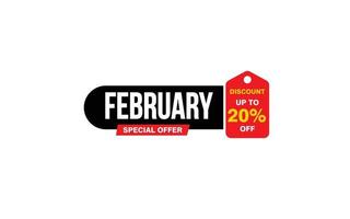 20 procent februari korting bieden, opruiming, Promotie banier lay-out met sticker stijl. vector