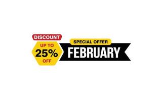 25 procent februari korting bieden, opruiming, Promotie banier lay-out met sticker stijl. vector