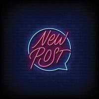 neon teken nieuw post met steen muur achtergrond vector