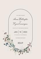 bruiloft uitnodiging met tekst ingelijst met bloemen, gebladerte en droog bloemen. vector sjabloon