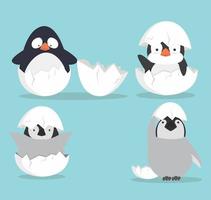 schattige babypinguïns uitgebroed in eierset vector