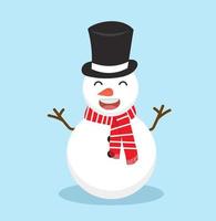 schattige sneeuwpop met hoed en sjaal vector