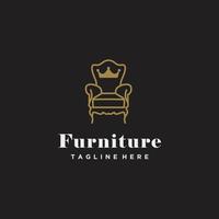 premie meubilair logo. luxe interieur ontwerp logotype symbool. stijl lijn kunst Koninklijk koning stoel icoon teken. vector
