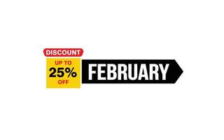 25 procent februari korting bieden, opruiming, Promotie banier lay-out met sticker stijl. vector