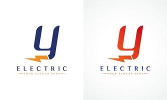 y brief logo met bliksem donder bout vector ontwerp. elektrisch bout brief y logo vector illustratie.