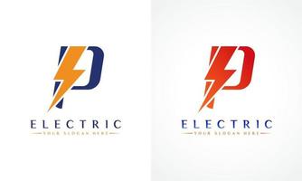 p brief logo met bliksem donder bout vector ontwerp. elektrisch bout brief p logo vector illustratie.