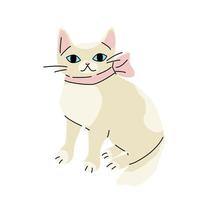 illustratie van schattig beige kat met roze boog Aan de nek, zittend en glimlachen vector