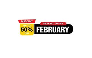 50 procent februari korting bieden, opruiming, Promotie banier lay-out met sticker stijl. vector