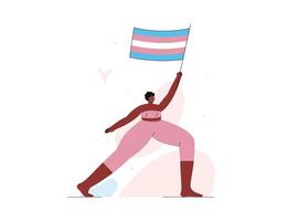 Afro-Amerikaans persoon houdt transgender vlag Bij straat demonstratie in ondersteuning van lgbt rechten. vector