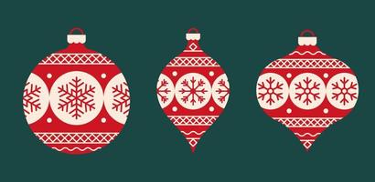 Kerstmis ballen. reeks van drie rood decoraties. vector