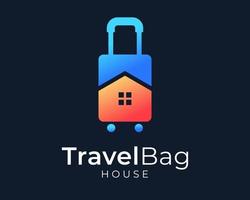 koffer reizen zak vakantie bagage toerist huis huis gebouw slim concept vector logo ontwerp