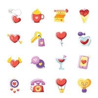 schattig verzameling van Valentijn vlak stickers vector