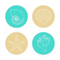 schelpen en zeester sticker set, hand- getrokken aquatisch marinier leven illustratie vector