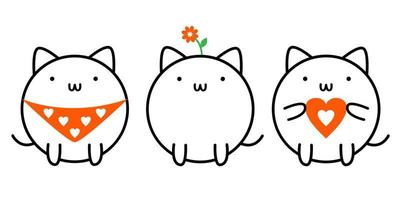 reeks van schattig katjes. vector illustratie van kat. schets pictogrammen van huisdier voor Valentijnsdag dag. lineair tekening van grappig dieren met romantisch elementen en decoraties.