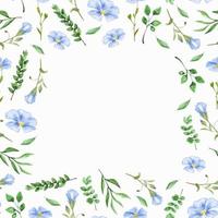 plantkunde blauw bloemen en bladeren waterverf patroon kader voor servet, kleding stof, decor, groet vector