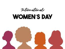 Internationale vrouwen dag poster. 5 kleurrijk Dames silhouetten Aan de wit achtergrond vector