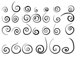 reeks van lijn spiraal elementen voor ontwerp, gemakkelijk krullen met lijnen van verschillend diktes vector