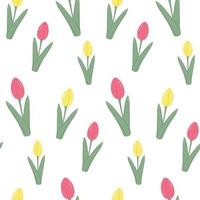 eindeloos patroon van boeket van bloeiend tulp bloemen in circulaire doos in tekenfilm stijl in modieus tinten vector