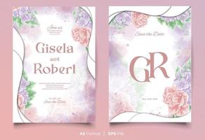 aquarel bruiloft uitnodiging sjabloon met roze en paars bloem ornament vector